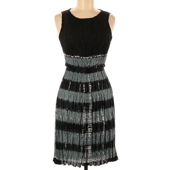Viviana Uchitel Swing Dress Black Metallic Aqua Silver Gray Pleated $560 EUC - Picture 1 of 7